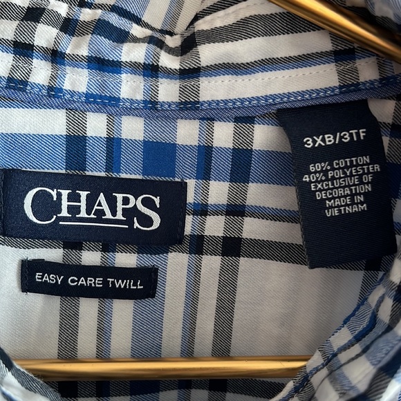 Chaps easy care men’s button down. Navy blue, royal blue and white plaid. - Picture 2 of 3